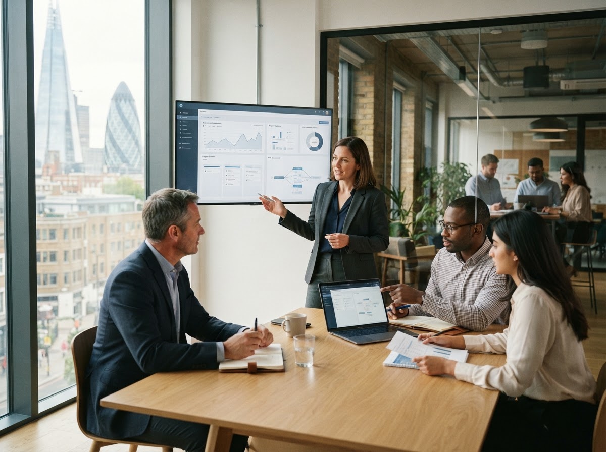 Yzantrixx team reviewing portfolio analytics on the platform interface